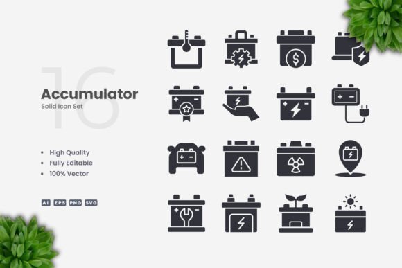 Accumulator Solid Icons for Clean Web and Editorial Graphics