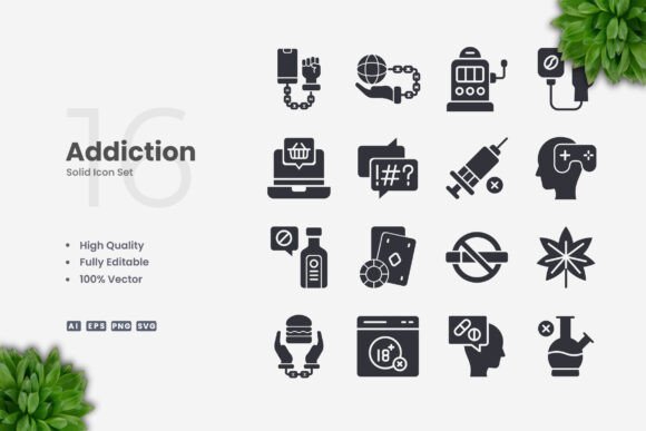 Addiction Solid Icons – Clean Graphics for Modern Branding