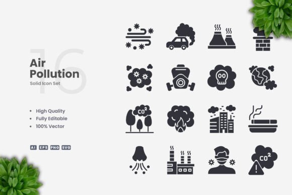 Air Pollution Solid Icons - Clean Graphics for Modern Branding