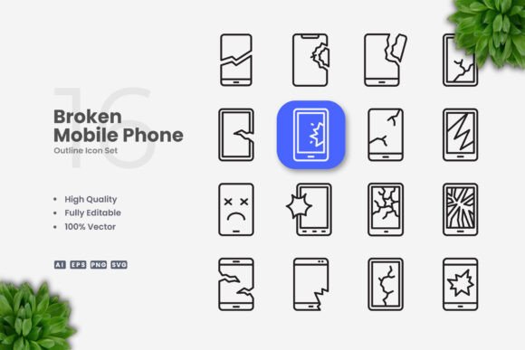 Broken Mobile Phone Icons: Clean Graphics for Modern Content