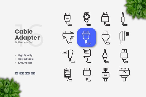 Cable Adapter Icons for Modern Graphics
