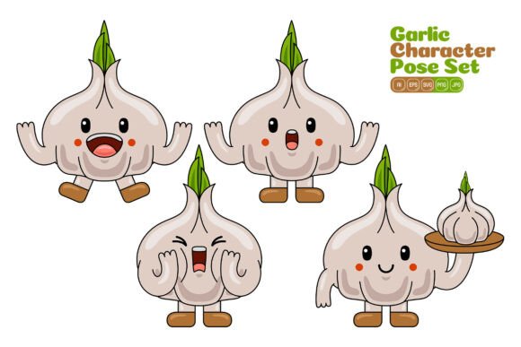Cute Garlic Mascot Vector Pack 03 – Graphics for Illustrations