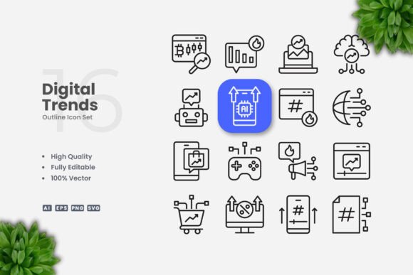Digital Trends Outline Icons Graphics for Crafting
