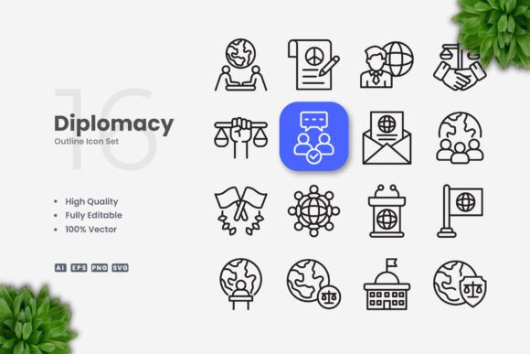 Diplomacy Icons: Modern Graphics for Clean Visual Communication