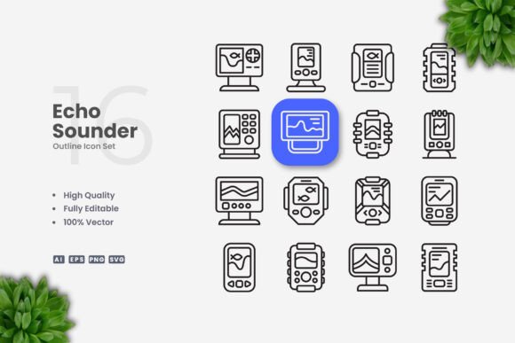 Echo Sounder Icons – Clean Graphics for Modern Branding