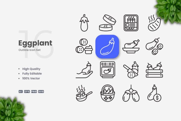 Eggplant Icons - Clean Graphics for Handmade Creations