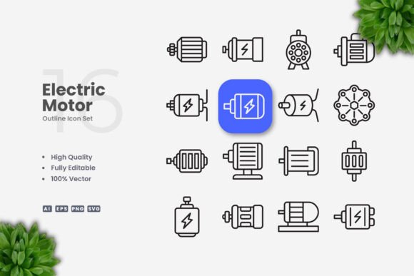 Electric Motor Icons - Clean Graphics for Digital Selling