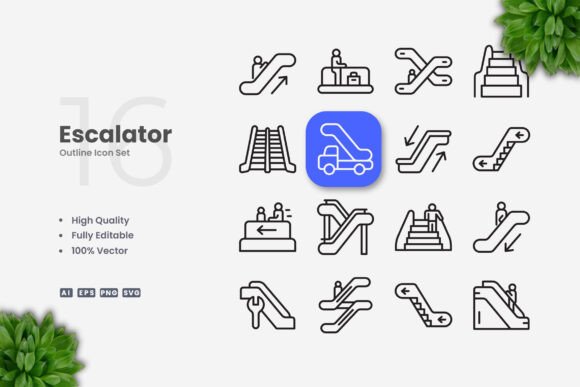 Escalator Icons: Clean Graphics for Handmade Creations
