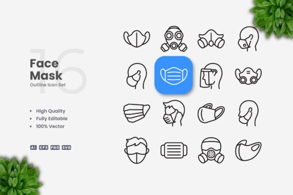 Face Mask Icons - Clean Graphics for Digital Selling