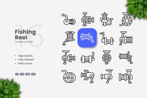 Fishing Reel Icons – Clean Graphics for Content Publishing