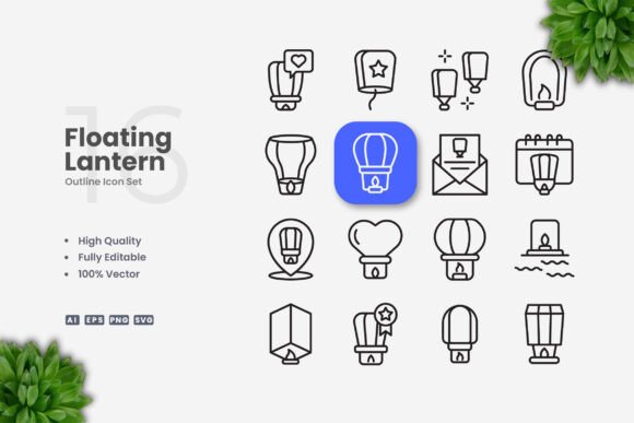 Floating Lantern Icons for Modern Graphics