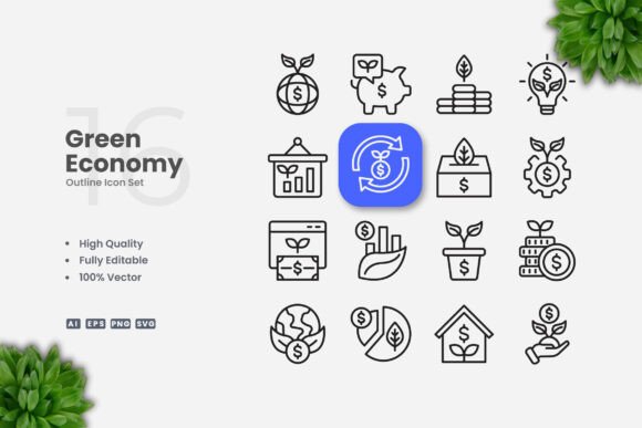Green Economy Outline Icons: A Versatile Graphic Asset for Branding
