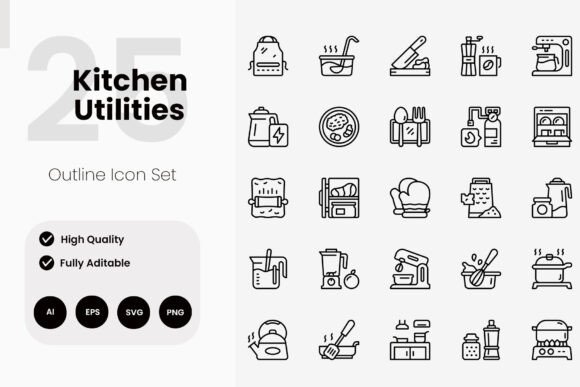 Kitchen Utilities Icon Pack: A Versatile Graphic Design Asset