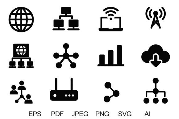 Network Connectivity Icons Vector Bundle for Graphics and Crafts