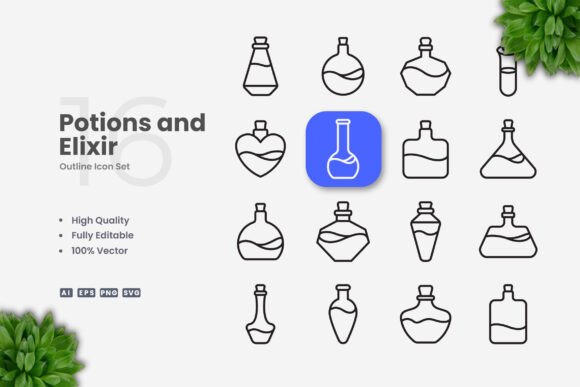 Potions and Elixir Icons - Clean Graphics for Creative Projects