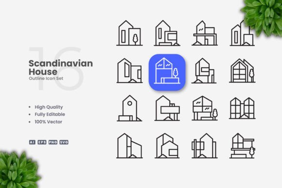 Scandinavian House Icons: Modern Graphics for Clean Editorial Design
