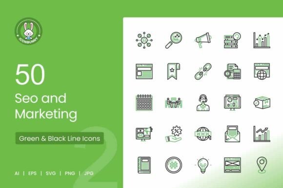 SEO Marketing Green Black Icons for Local Business Branding