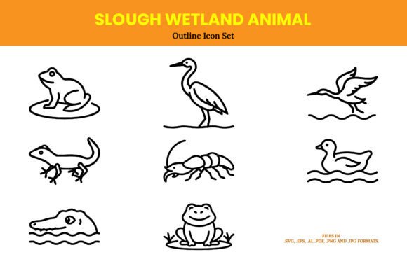 Slough Wetland Animal Outline Icon Set – Graphics for Creative Sellers