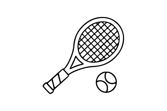 Tennis Racket and Ball Line Art Clip Art for Digital Products